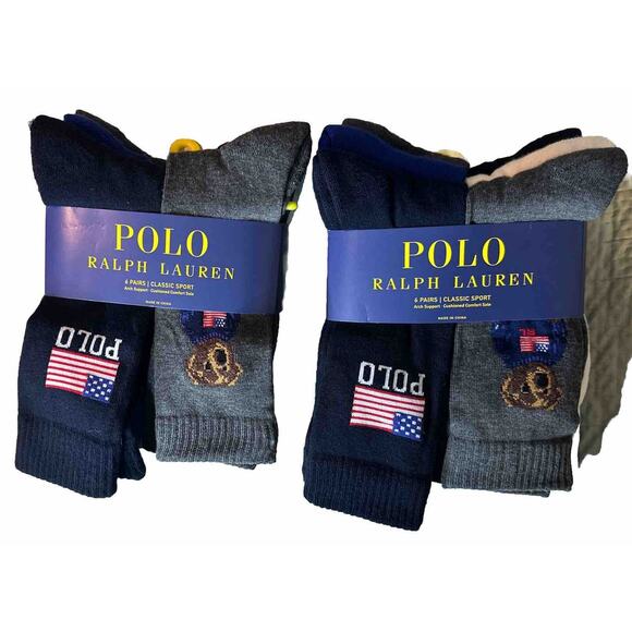 12 Pairs Polo Ralph Lauren Classic Sport Socks Bear Flag Men’s Shoe Size 6-12.5 - Picture 2 of 9
